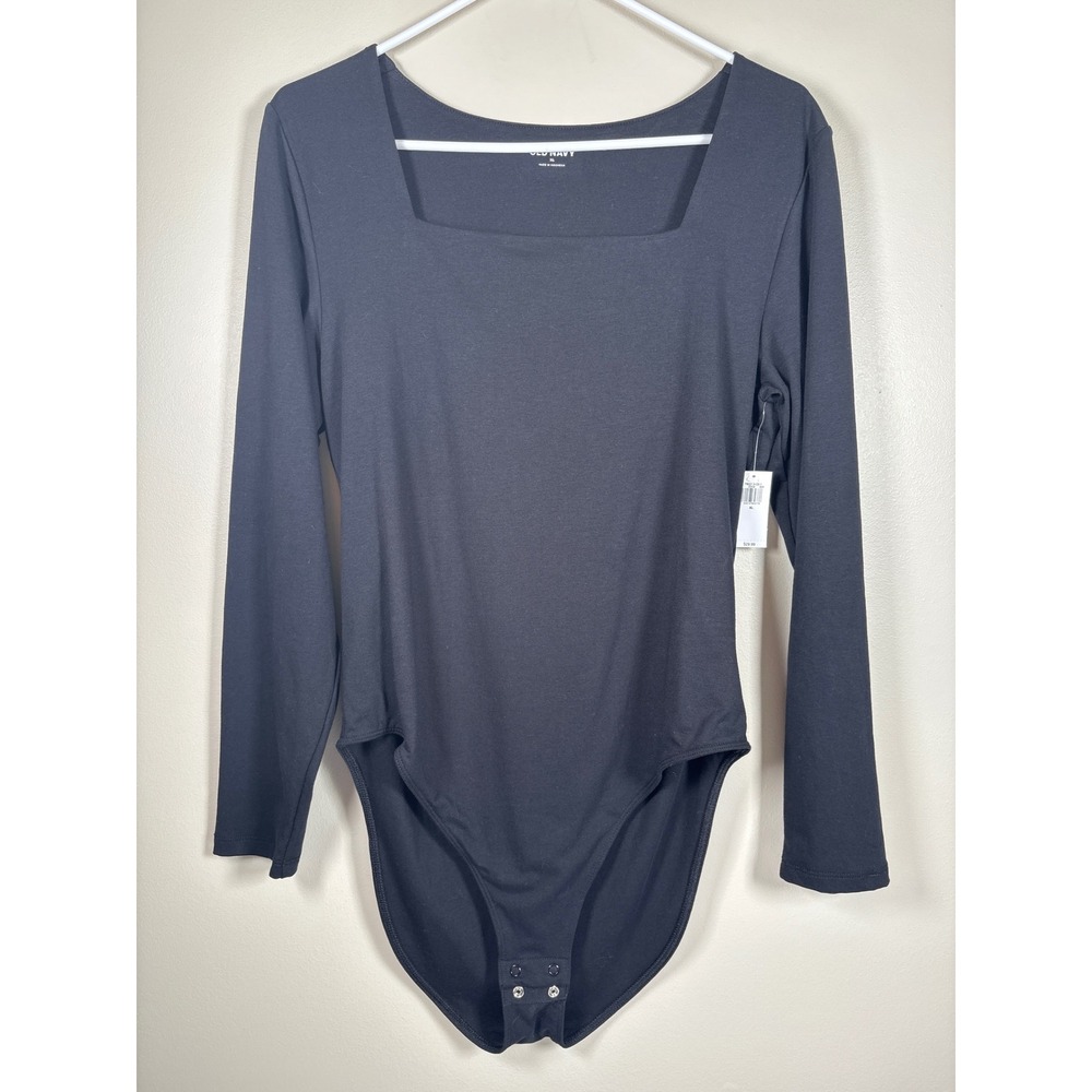 Old Navy Womens Black Square Neck Long Sleeve Bodysuit XL NWT Minimalist Capsule